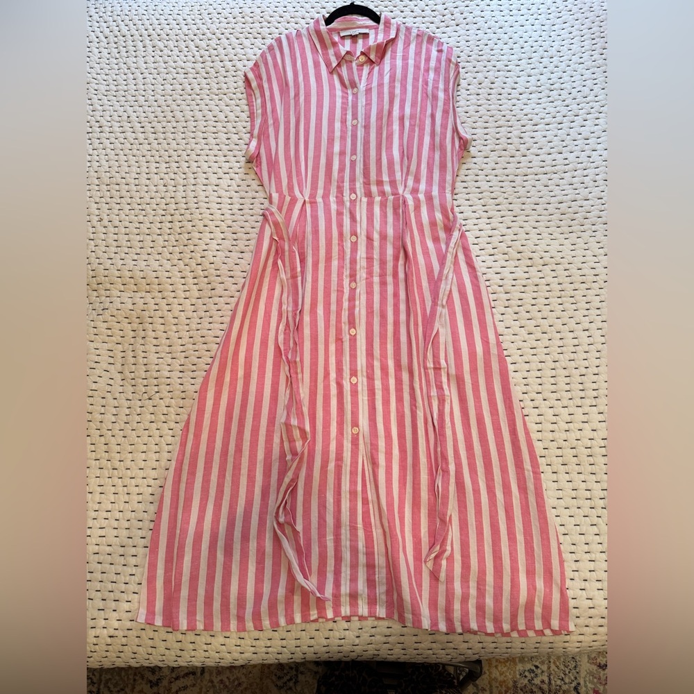 LOFT Striped Pink and White Midi Tshirt Dress NWOT
